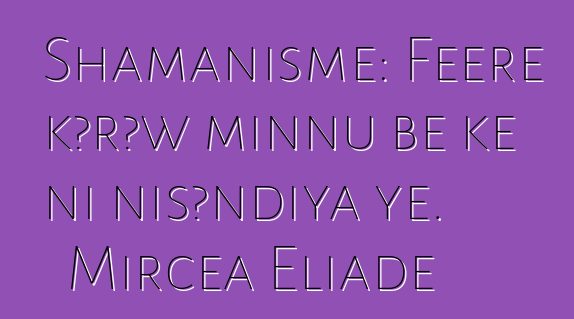 Shamanisme: Fɛɛrɛ kɔrɔw minnu bɛ kɛ ni nisɔndiya ye. Mircea Eliade