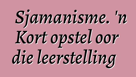 Sjamanisme. 'n Kort opstel oor die leerstelling