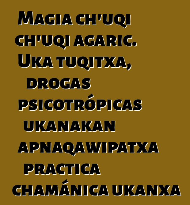 Magia ch’uqi ch’uqi agaric. Uka tuqitxa, drogas psicotrópicas ukanakan apnaqawipatxa practica chamánica ukanxa