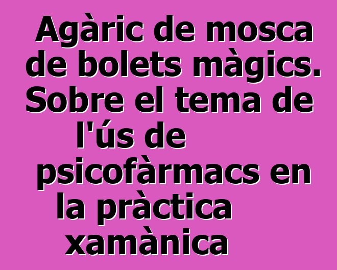 Agàric de mosca de bolets màgics. Sobre el tema de l'ús de psicofàrmacs en la pràctica xamànica