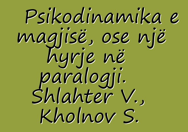 Psikodinamika e magjisë, ose një hyrje në paralogji. Shlahter V., Kholnov S.