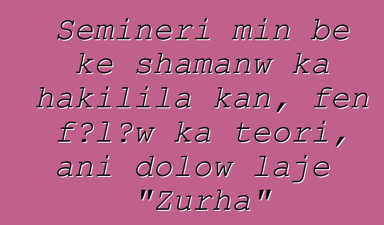 Seminɛri min bɛ kɛ shamanw ka hakilila kan, fɛn fɔlɔw ka teori, ani dolow lajɛ "Zurha"