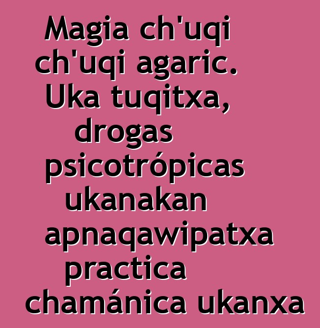 Magia ch’uqi ch’uqi agaric. Uka tuqitxa, drogas psicotrópicas ukanakan apnaqawipatxa practica chamánica ukanxa