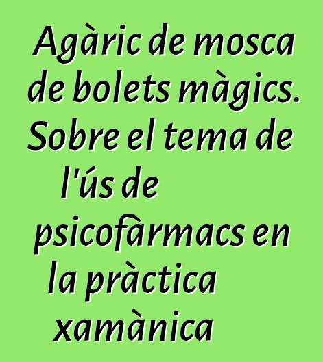 Agàric de mosca de bolets màgics. Sobre el tema de l'ús de psicofàrmacs en la pràctica xamànica